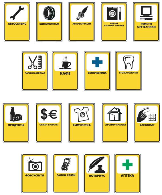 Допустимые пиктограммы и примеры надписей для знаков
  информирования об объектах притяжения