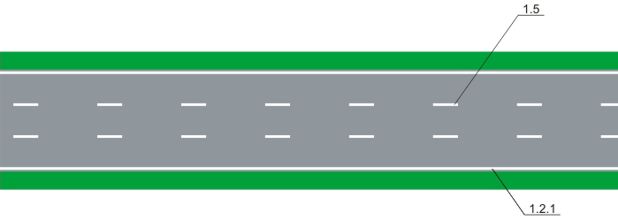 Вид горизонтальной дорожной разметки 1.5 и 1.2.1